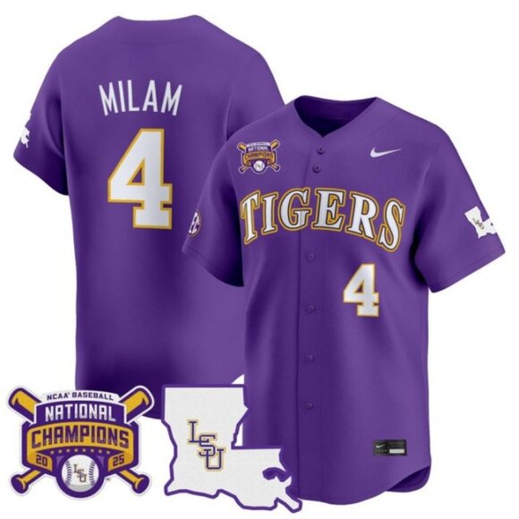 Mens Kids Youths Womens Steven Milam LSU Tigers 2025 CH Stitched Jersey